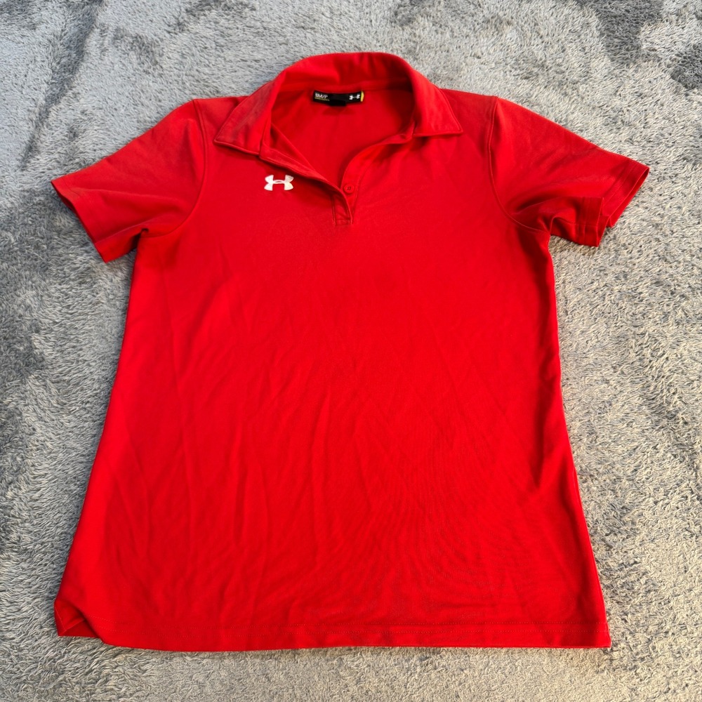Under Armour Womens Loose Fit Polo Shirt Small Red Short Sleeve Activewear Golf